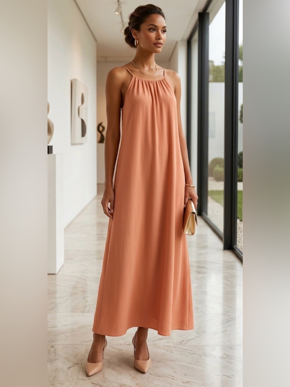 Prologue Sleeveless Halter Maxi Dress in Dusty Terracotta